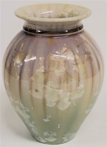 Artist Signed Crystalline Art Pottery Vase - Light Mauve Pink and Cream - Vase Measures 8 1/4" Tall 