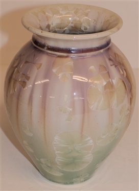 Artist Signed Crystalline Art Pottery Vase - Light Mauve Pink and Cream - Vase Measures 8 1/4 Tall 