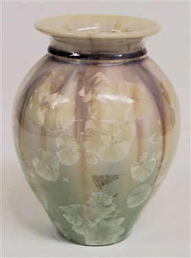 Artist Signed Crystalline Art Pottery Vase - Light Mauve Pink and Cream - Vase Measures 8 1/4 Tall 
