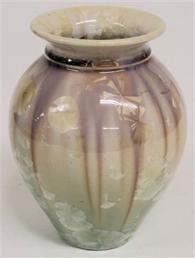 Artist Signed Crystalline Art Pottery Vase - Light Mauve Pink and Cream - Vase Measures 8 1/4 Tall 