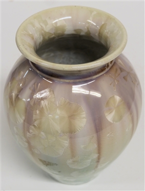 Artist Signed Crystalline Art Pottery Vase - Light Mauve Pink and Cream - Vase Measures 8 1/4 Tall 