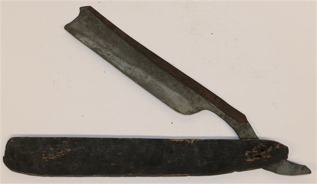 Wood and Metal Straight Razor Trade Sign / Advertisement - Wood with Metal Blade - Sign is 13 1/2 Long 2 Wide in Closed Position 