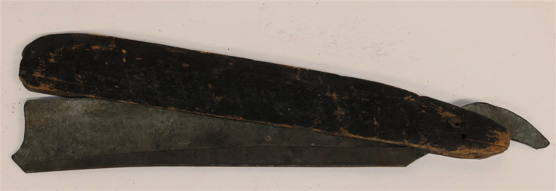 Wood and Metal Straight Razor Trade Sign / Advertisement - Wood with Metal Blade - Sign is 13 1/2 Long 2 Wide in Closed Position 