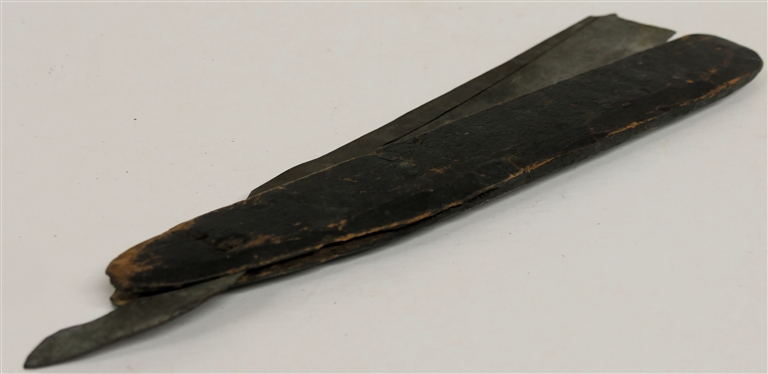 Wood and Metal Straight Razor Trade Sign / Advertisement - Wood with Metal Blade - Sign is 13 1/2 Long 2 Wide in Closed Position 
