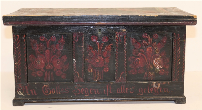 German 1920 Dated Hand Painted Dovetailed Box - Floral Painted with German Blessing  - Box Measures 6 1/2 Tall 13 by 7 - Hinges Need to Be Attached to Lid 