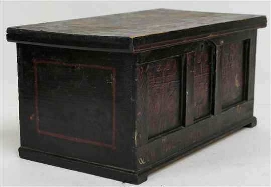 German 1920 Dated Hand Painted Dovetailed Box - Floral Painted with German Blessing  - Box Measures 6 1/2 Tall 13 by 7 - Hinges Need to Be Attached to Lid 