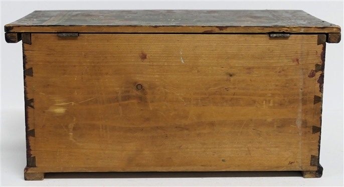 German 1920 Dated Hand Painted Dovetailed Box - Floral Painted with German Blessing  - Box Measures 6 1/2 Tall 13 by 7 - Hinges Need to Be Attached to Lid 