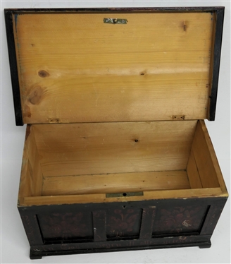 German 1920 Dated Hand Painted Dovetailed Box - Floral Painted with German Blessing  - Box Measures 6 1/2 Tall 13 by 7 - Hinges Need to Be Attached to Lid 