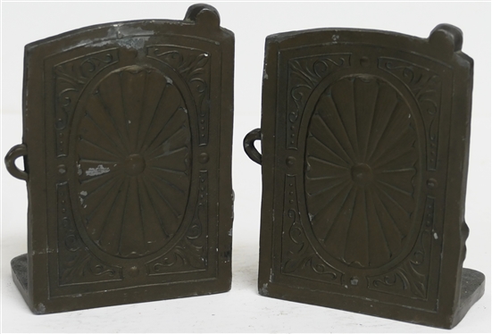 Pair of Heavy Art Nouveau Bookends - Nude Woman with Lion''s Head Fountain - Number 508 on Back - Each Bookend Measures 5 Tall 