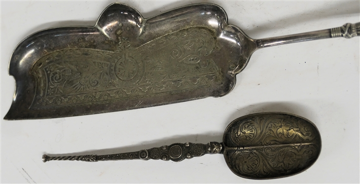Cornelius Saunders & Frank Shepherd 1898 Sterling Silver Hallmarked Spoon - Heavily Decorated Bowl and Handle, Rogers A1 Crumber, and 2 Rogers Silverplate Nut Picks - Sterling Silver Spoon Weighs...