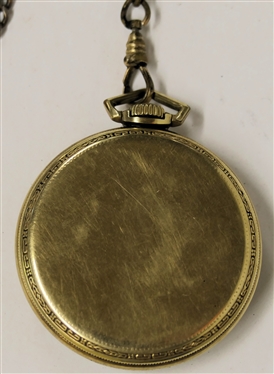 Elgin Nat''l Watch Co. Pocket Watch in 10kt Gold Filled Illinois Watch Case - with Watch Chain - Pretty Enamal Painted Floral Porcelain Dial - Watch is 1 3/4 Across