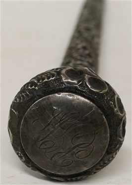 Outstanding Sterling Silver Repousse Umbrella Handle - Marked Sterling Silver - Monogrammed PGW on Top of Knob - Handle Only Measures 10 Long