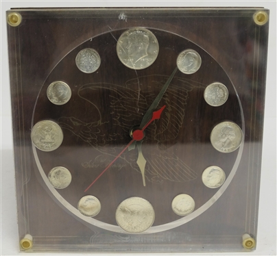 Our Silver Heritage American Silver Coin Clock - American Silver Half Dollars, Quarters, and Dimes In Acrylic Case - Quartz Movement Clock - Measures 7 3/4 By 7 3/4 