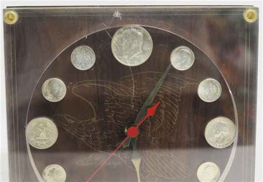 Our Silver Heritage American Silver Coin Clock - American Silver Half Dollars, Quarters, and Dimes In Acrylic Case - Quartz Movement Clock - Measures 7 3/4 By 7 3/4 