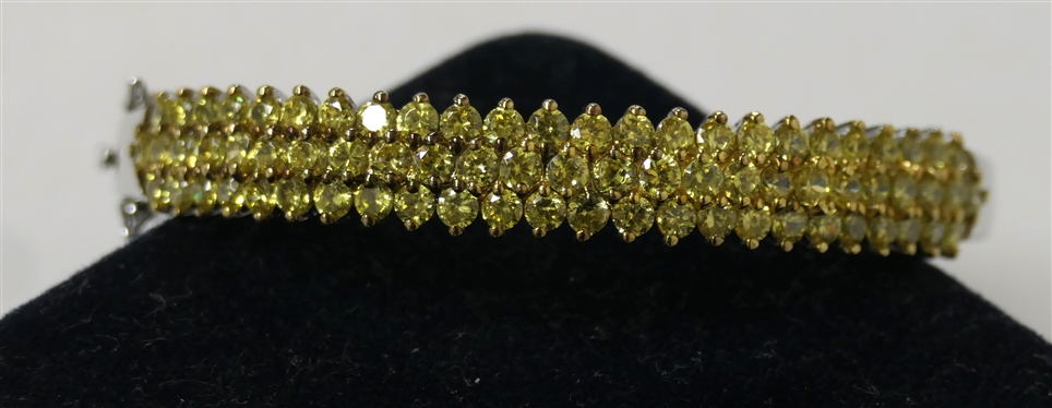 Sterling Silver Cuff Bracelet 3 Rows of Yellow Stones - Fits Average Size Wrist 