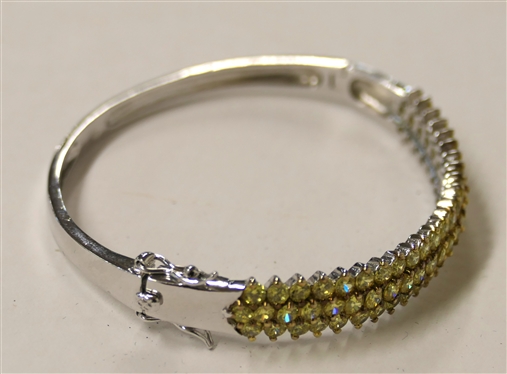 Sterling Silver Cuff Bracelet 3 Rows of Yellow Stones - Fits Average Size Wrist 