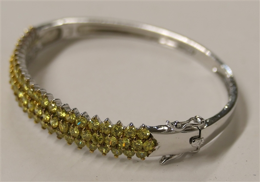Sterling Silver Cuff Bracelet 3 Rows of Yellow Stones - Fits Average Size Wrist 
