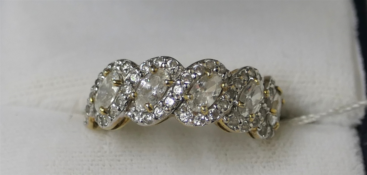 Gold Washed Sterling Silver Ring Loaded with CZ Stones - Size 7