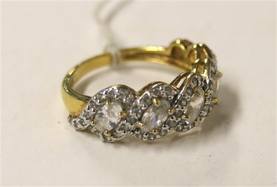 Gold Washed Sterling Silver Ring Loaded with CZ Stones - Size 7