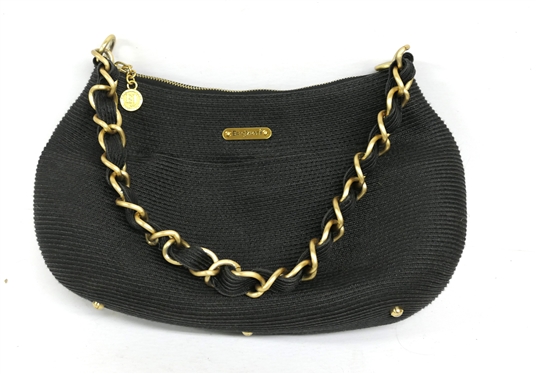 Very Nice Eric Javits Black Purse with Goldtone Chain Strap, Zipper, and Tag - Purse Measures 13 1/2 By 7 1/2 
