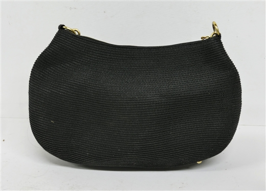 Very Nice Eric Javits Black Purse with Goldtone Chain Strap, Zipper, and Tag - Purse Measures 13 1/2 By 7 1/2 