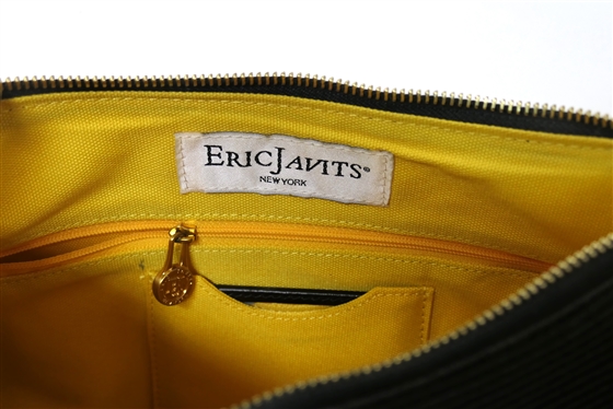 Very Nice Eric Javits Black Purse with Goldtone Chain Strap, Zipper, and Tag - Purse Measures 13 1/2 By 7 1/2 