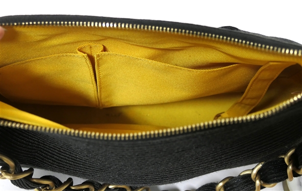 Very Nice Eric Javits Black Purse with Goldtone Chain Strap, Zipper, and Tag - Purse Measures 13 1/2 By 7 1/2 