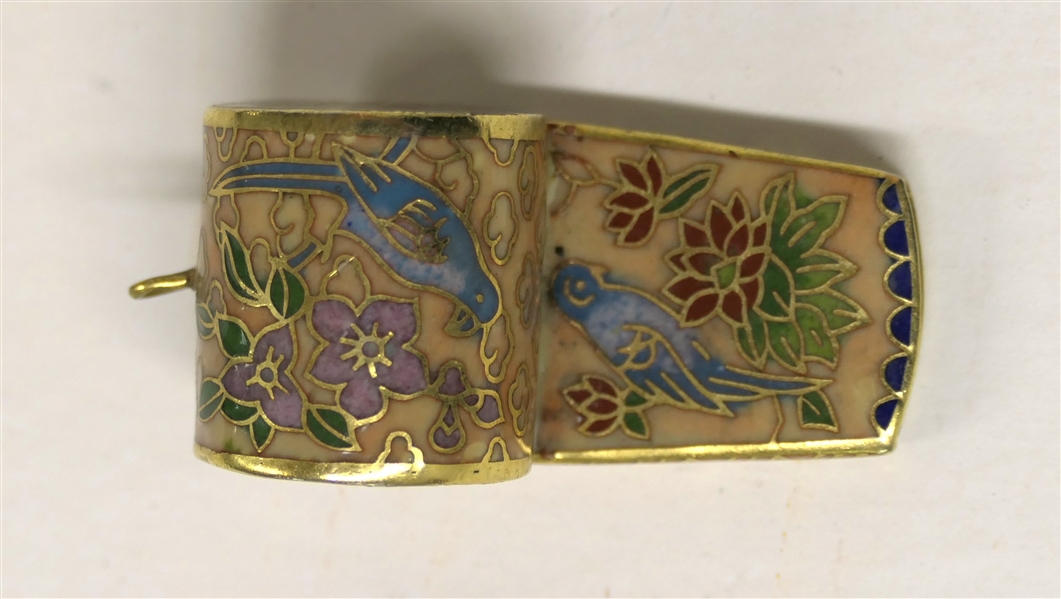 Pretty Gold Tone Cloisonne Enamel Whistle with Birds and Flowers  - Whistle Functions