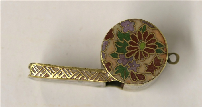 Pretty Gold Tone Cloisonne Enamel Whistle with Birds and Flowers  - Whistle Functions