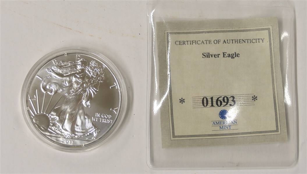 2011 .999 Fine Silver American Eagle 1 oz. Silver Coin with Certificate of Authenticity 