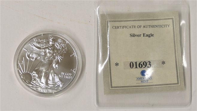 2011 .999 Fine Silver American Eagle 1 oz. Silver Coin with Certificate of Authenticity 