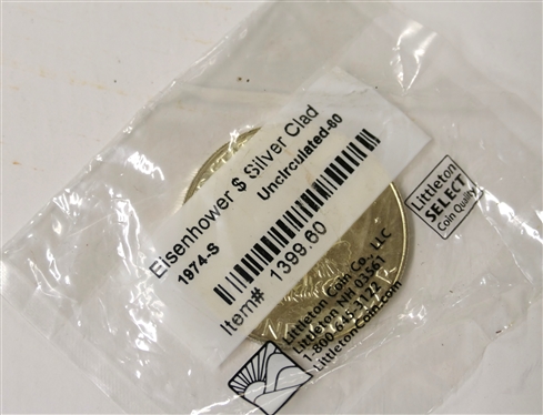 1974 S - Eisenhower Silver Clad Dollar -  Uncirculated - 60 - In Original Littleton Coin Co. Sealed Pouch 