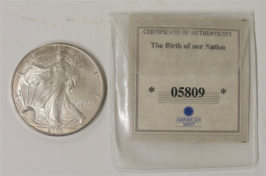 2006 .999 Fine Silver American Eagle 1 oz. Silver Coin with Certificate of Authenticity 