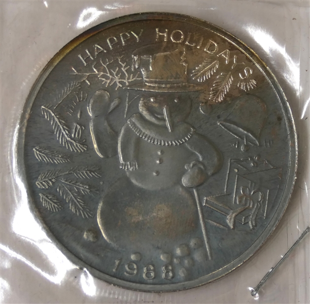 1988 Happy Holidays .999 Fine Silver 1 Ounce Bullion Round