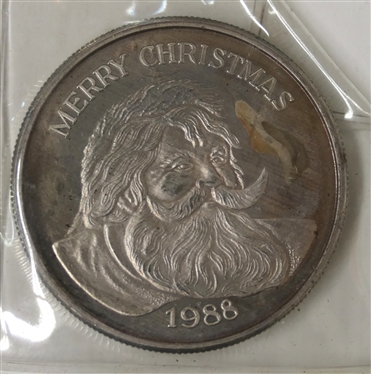 1988 Merry Christmas .999 Fine Silver 1 Ounce Bullion Round