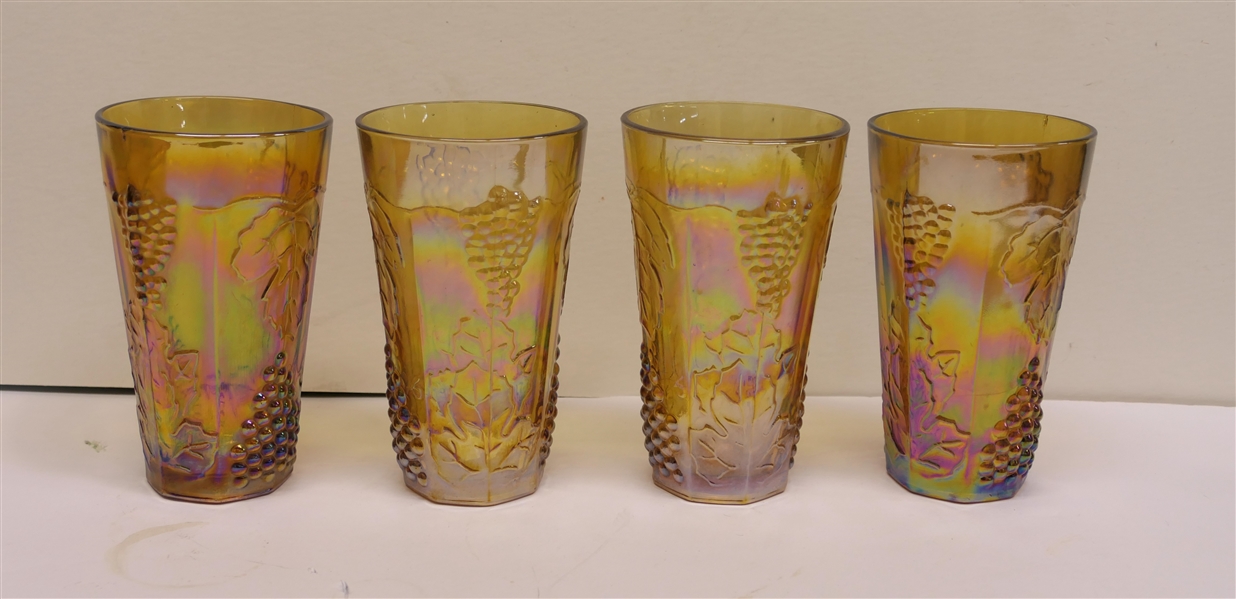 Set of 4 Indiana Glass Amber Carnival - Harvest Tumblers - Glasses Are 5 3/4" Tall