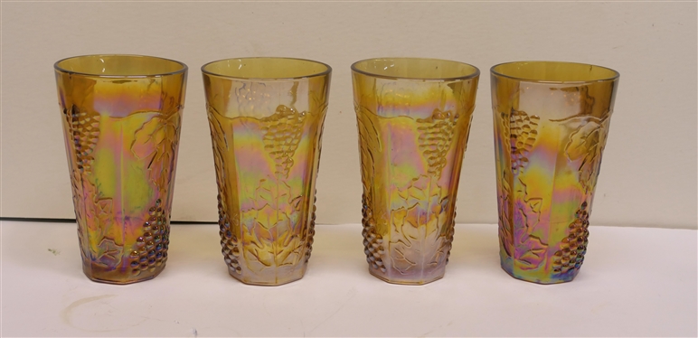 Set of 4 Indiana Glass Amber Carnival - Harvest Tumblers - Glasses Are 5 3/4 Tall