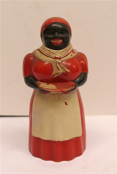 Aunt Jemima Celluloid Syrup Pitcher- F&F Mold Works - Dayton, Ohio - Measures 5 1/2" Tall Some Paint Loss on Plate and Slight Paint Chips on Scarf - Otherwise in Good Condition 