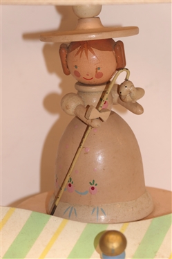 Vintage Wooden Dutch Made Wooden Girl Nursery / Bedroom Lamp - Little Girl Shepherd with Matching Shade and Holland Wooden Peg Board with Original Stenciled Label on Back - Lamp Needs Rewiring -...