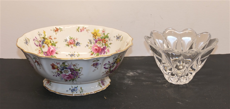 Orrefors Petal Bowl and Hammersley England Howard Sprays Footed Bowl - Orrefors Bowl Measures 4 Tall 6 1/4 Across - Hammersley Bowl Has Some Discoloration Inside  - Measures 10 Across