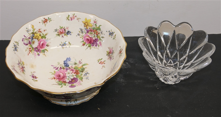 Orrefors Petal Bowl and Hammersley England Howard Sprays Footed Bowl - Orrefors Bowl Measures 4 Tall 6 1/4 Across - Hammersley Bowl Has Some Discoloration Inside  - Measures 10 Across