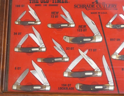 Collection of Schrade Cutlery - Made in USA - The Old -Timer - Knives Like Grandads'' Uncle Henry - Guaranteed Against Loss For One Year - 14 Folding Pocket Knives in Original Fitted Display...