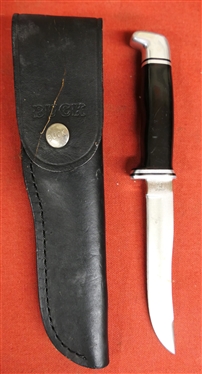 BUCK 105 Fixed Blade Sheath Knife with Buck Leather Sheath - Knife Measures 9 Long - Sheath is Torn at Back - See Photo