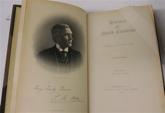 History of North Carolina by Samuel A''Court Ashe - In Two Volumes - Volumes I and II - Published in Greensboro, N.C.: Charles L. Van Noppen, Publisher - 1908 - Both Hardcover Leather Bound Books...