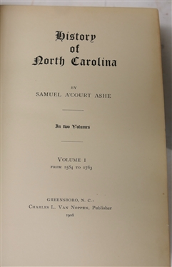History of North Carolina by Samuel A''Court Ashe - In Two Volumes - Volumes I and II - Published in Greensboro, N.C.: Charles L. Van Noppen, Publisher - 1908 - Both Hardcover Leather Bound Books...