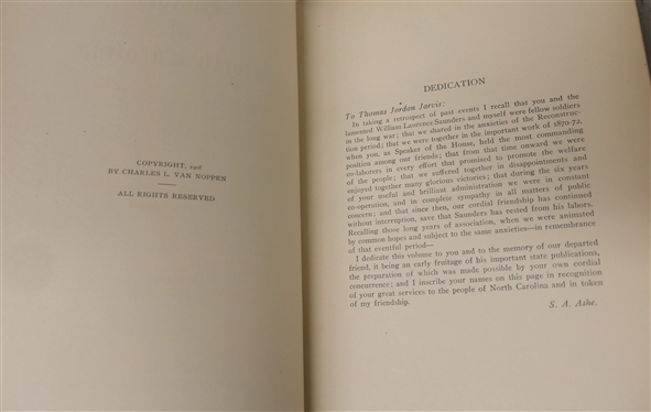 History of North Carolina by Samuel A''Court Ashe - In Two Volumes - Volumes I and II - Published in Greensboro, N.C.: Charles L. Van Noppen, Publisher - 1908 - Both Hardcover Leather Bound Books...