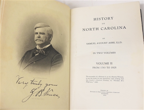 History of North Carolina by Samuel A''Court Ashe - In Two Volumes - Volumes I and II - Published in Greensboro, N.C.: Charles L. Van Noppen, Publisher - 1908 - Both Hardcover Leather Bound Books...