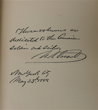 Signed by U.S. Grant and Dated 1885  Personal Memoirs of U.S. Grant Volumes I & II - 1885 Leather Bound Books with Marbleized End Pages - Volume I - - Both Volumes in Good Overall Condition -...