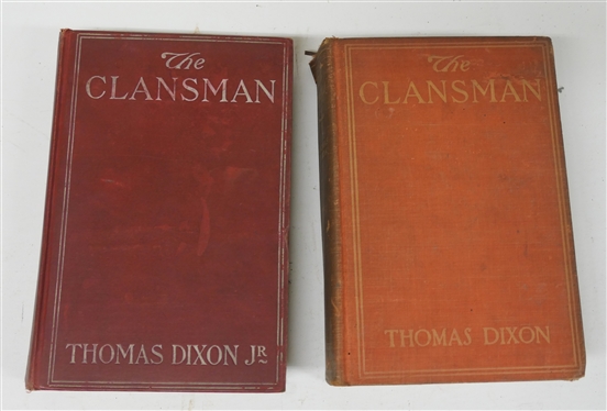 2 Copies of "The Clansman" by Thomas Dixon - Both 1905 Edition Hardcover Books - One Cover is Slightly Faded with Only Thomas Dixon other Darker Red with Thomas Dixon Jr. 