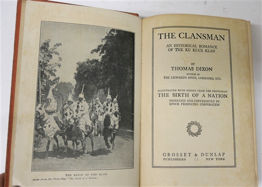 2 Copies of The Clansman by Thomas Dixon - Both 1905 Edition Hardcover Books - One Cover is Slightly Faded with Only Thomas Dixon other Darker Red with Thomas Dixon Jr. 